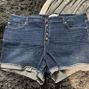 Torrid Dark Blue Jean Shorts with Button Fly